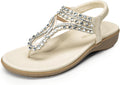 DREAM PAIRS Women's Comfortable Dressy Flat Sandals Rhinestone Elastic T-Strap Thong Sandals for Summer Beach MegaBDM