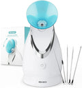 EZBASICS Face Steamer Professional, Nano Ionic Facial Steamer for Pores with Warm Mist Humidifier Atomizer and Sauna Inhaler Spa, Aromatherapy Design, 1-Pack + 5-Pack Stainless Steel Skin Kit Blue MegaBDM