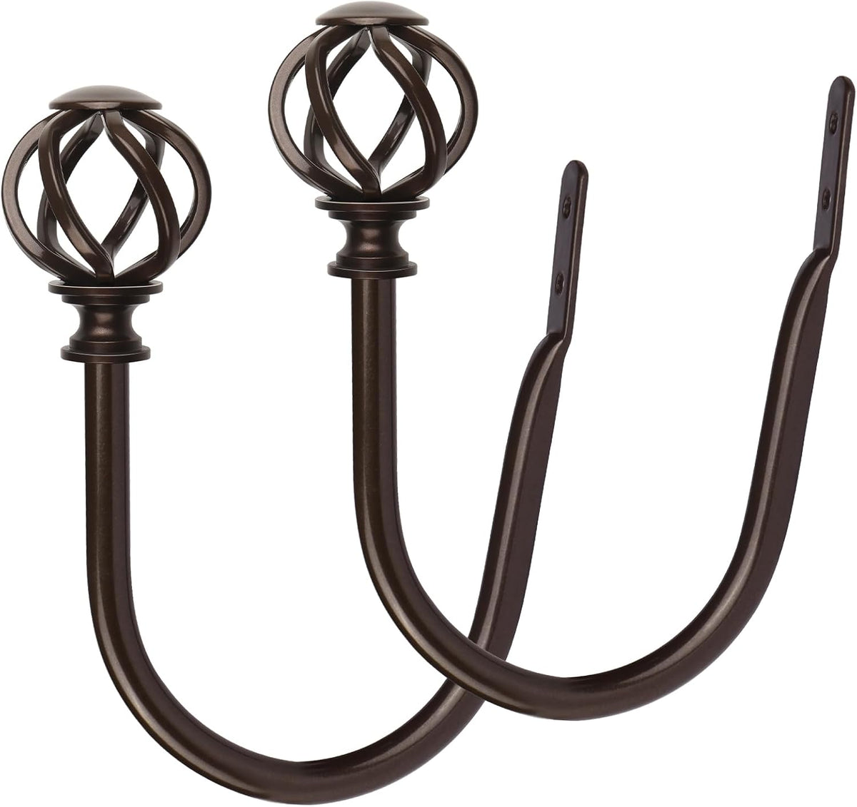 USFOOK Bronze Curtain Holdbacks, 2 Pack Curtain Tie Backs for Curtains | U-Shaped Modern Curtain Holders for Wall, with Twisted Cage Finials, for Fixed Curtain or Hanging Items, 2 Pack/1 Pair MegaBDM