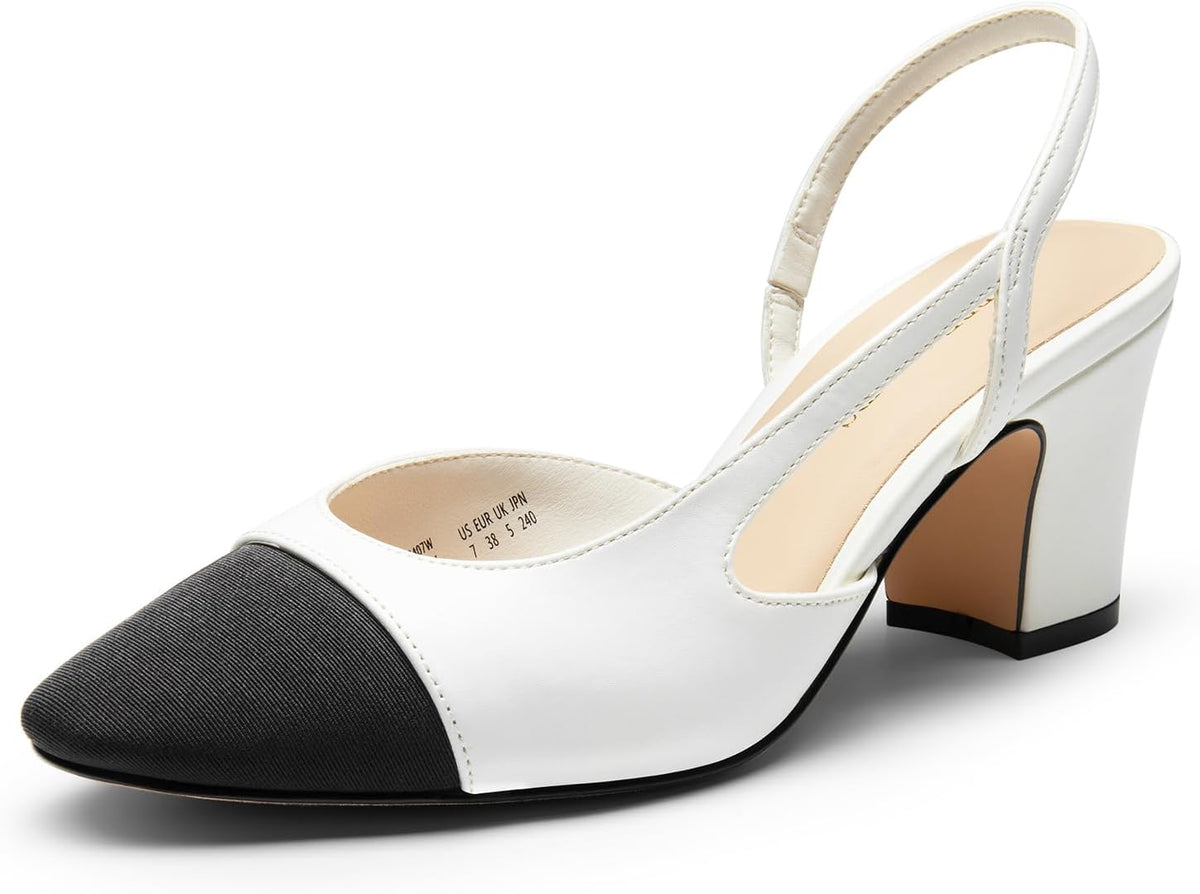 DREAM PAIRS Women's Closed Round Toe Low Chunky Heels Block Slingback Splicing Fashion Comfortable Casual Pumps Shoes MegaBDM