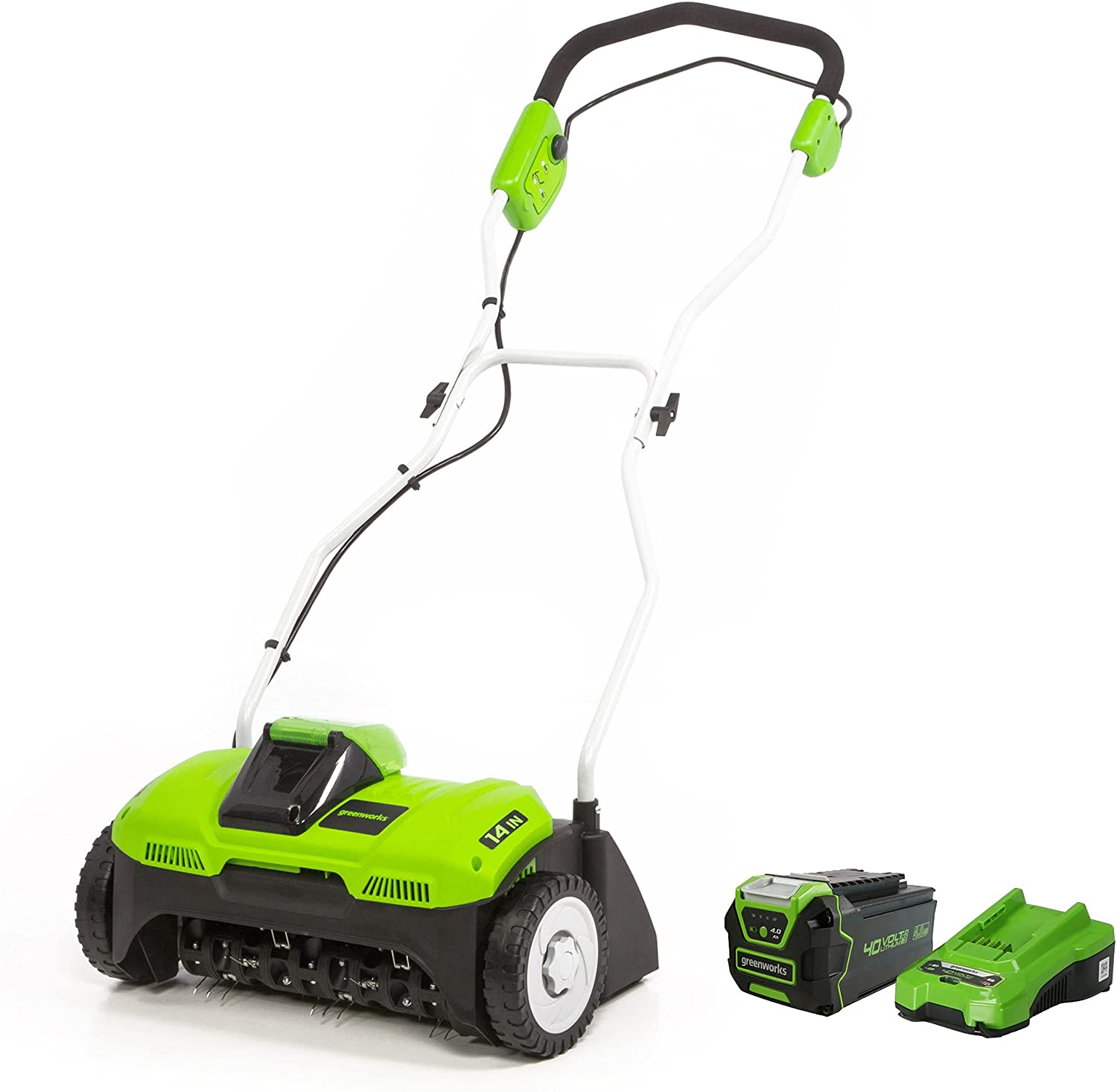 40V 14" Cordless Dethatcher: 4.0 Ah Battery and Charger MegaBDM