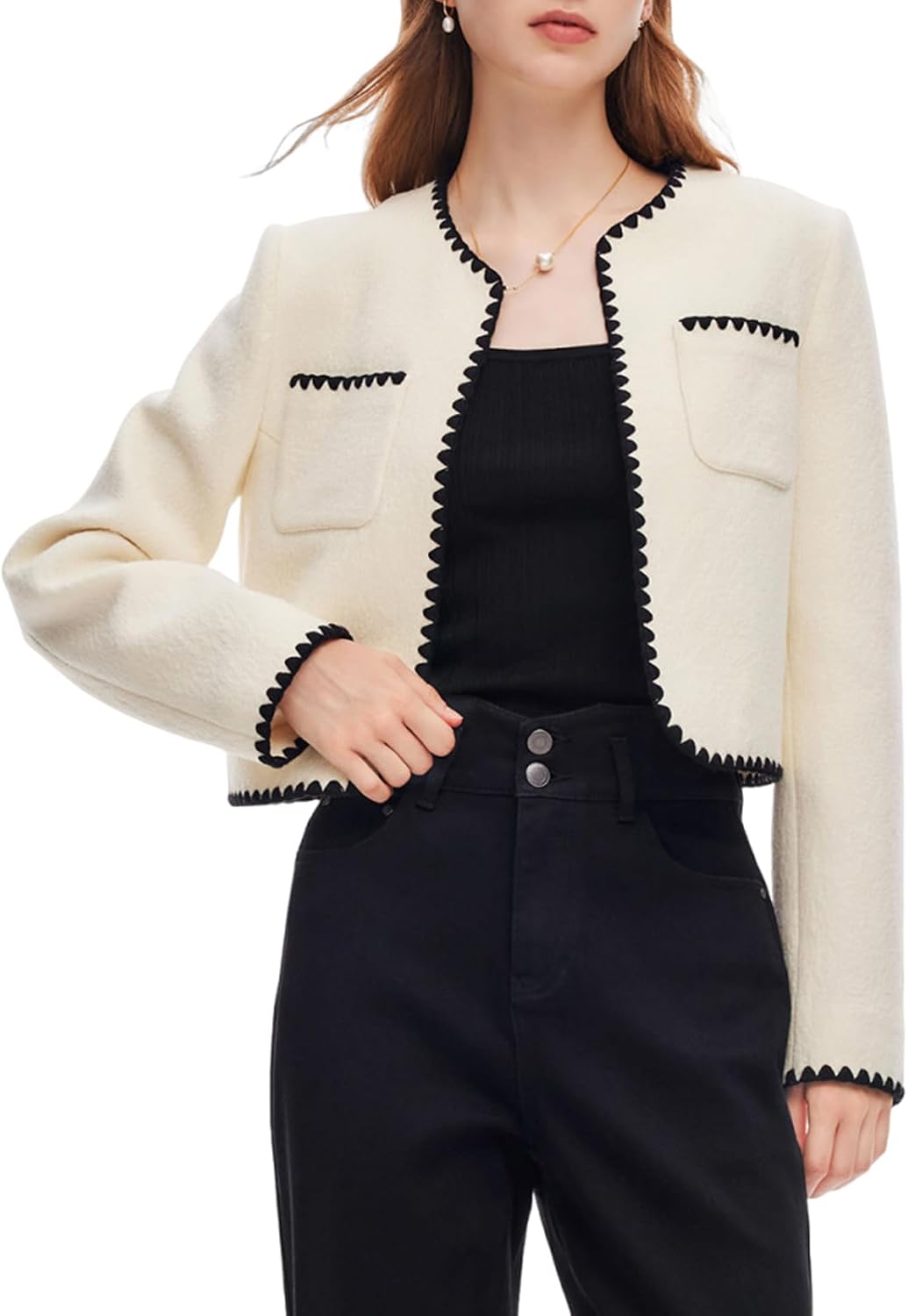 GOELIA Wool Blend Tweed Blazers for Women Business Casual Knit Blazer Cropped Jacket for Women MegaBDM
