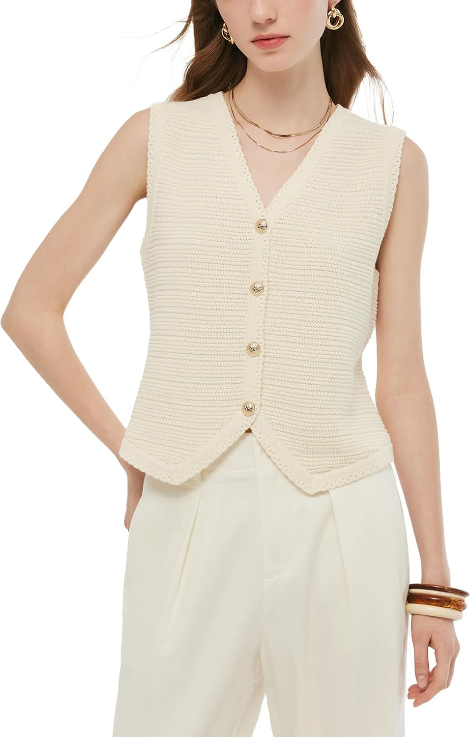 Women's Sleeveless Knit Vest Single-Breasted Cardigan Tops Knitted Waistcoat for Ladies Girls MegaBDM