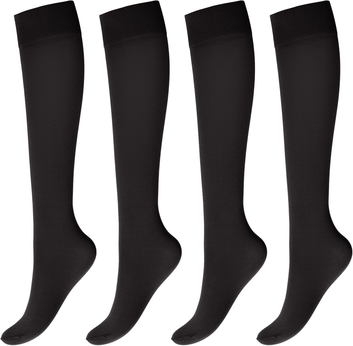 MANZI Knee High Socks for Women Solid Pop Socks Black Nude 4 Pairs 40D MegaBDM