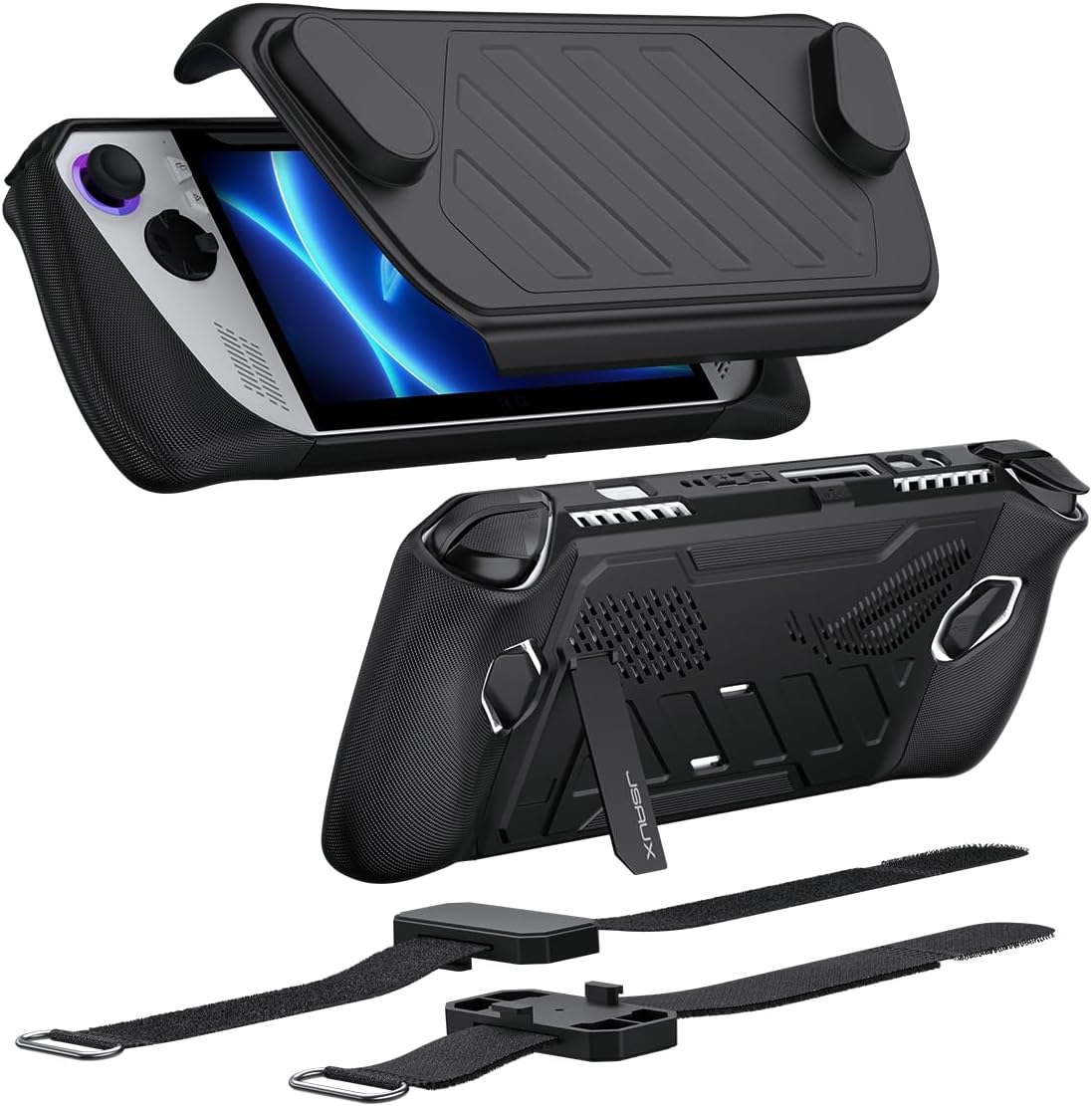 JSAUX ModCase for ROG Ally with Detachable Front Shell, Protective Case, Metal Bracket and Strap Compatible with ASUS ROG Ally Accessories Basic Set-Black PC0109 MegaBDM