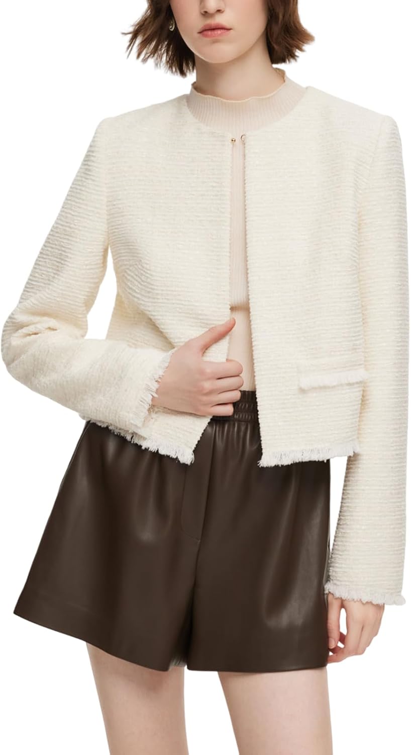 GOELIA Tweed Blazers for Women Work Business Casual, Knit Blazer Cropped Jacket for Women MegaBDM