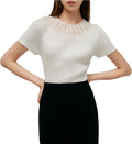 GOELIA Womens Tops Dressy Casual Summer White Crop Top Tencel-Acetate Blend Knit Top MegaBDM