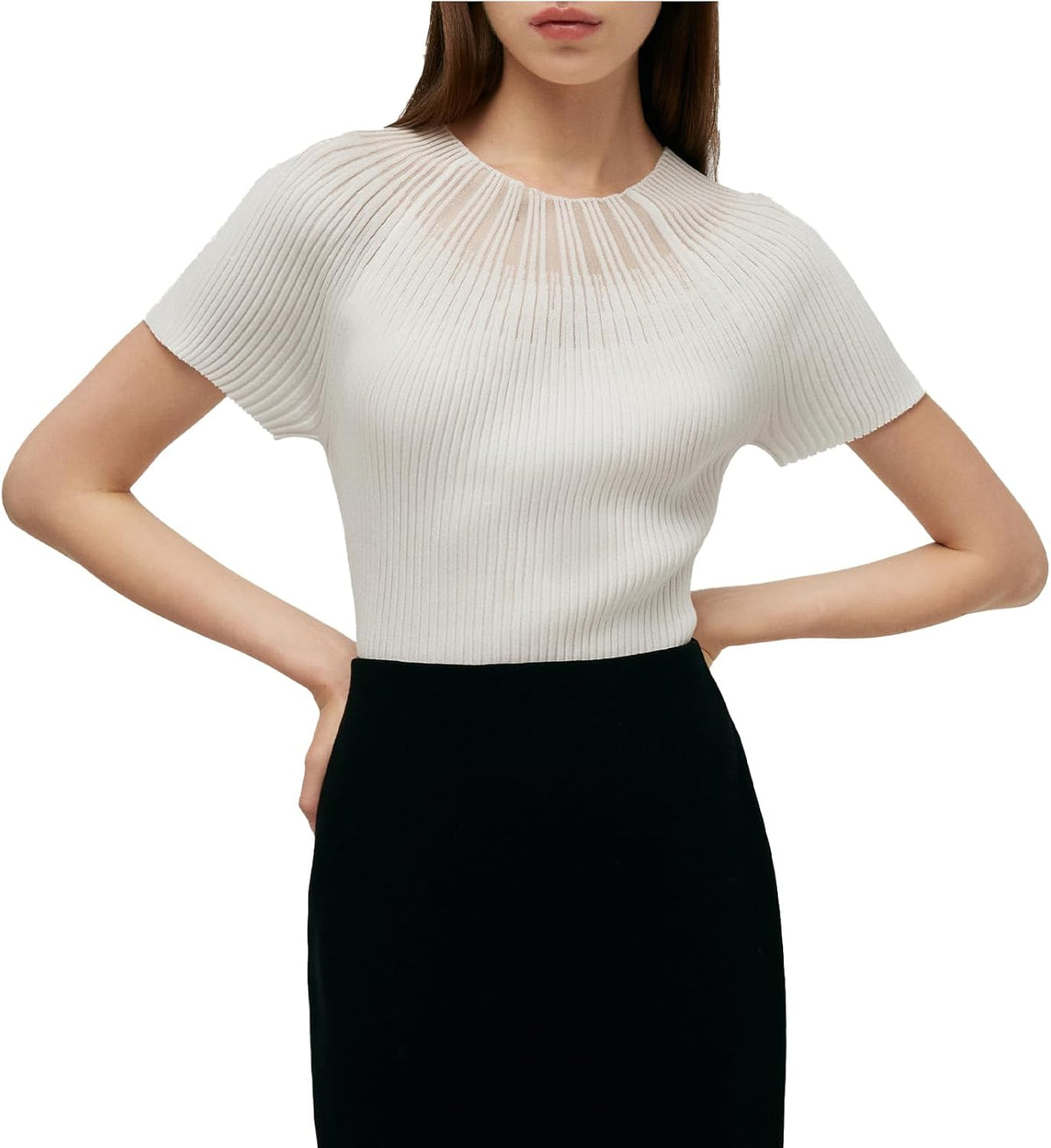 GOELIA Womens Tops Dressy Casual Summer White Crop Top Tencel-Acetate Blend Knit Top MegaBDM