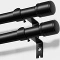 2 Pack Black Extendable Curtain Poles 80-148 cm, 25 mm Metal Curtain Pole | Adjustable Curtain Poles for Eyelet Curtains, Heavy Duty, Wall Mounted, with Brackets and Cap Finials, for Door, Living Room MegaBDM