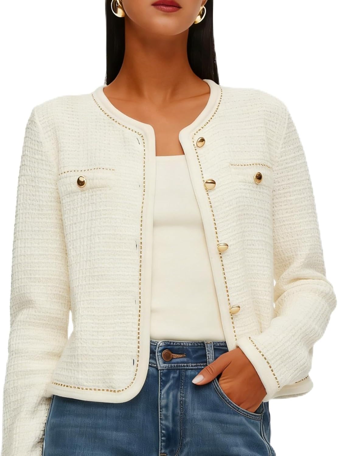 GOELIA Wool Blend Tweed Blazers for Women Business Casual Knit Blazer Cropped Jacket for Women MegaBDM