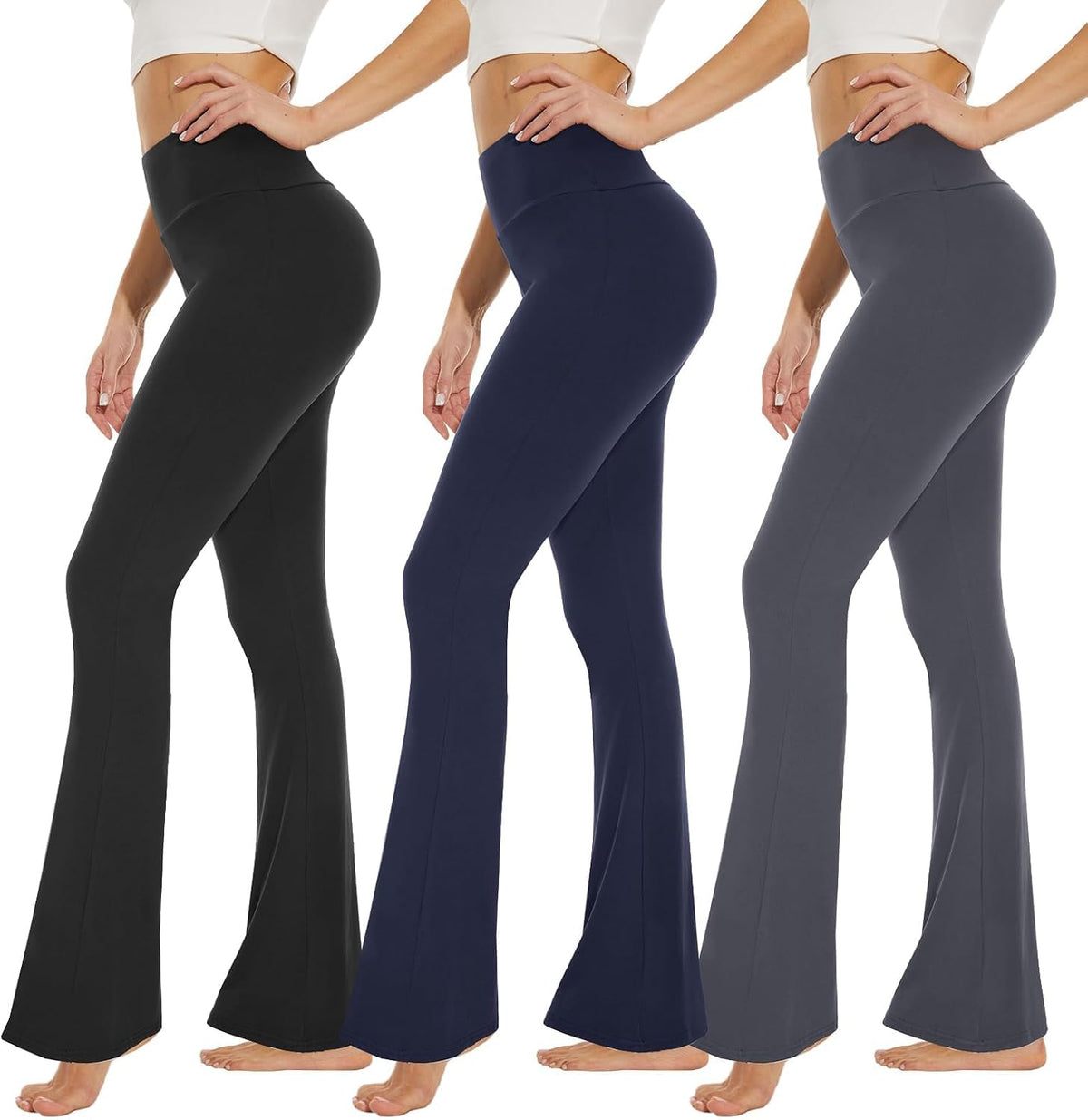 High Waisted Leggings for Women - Soft Athletic Tummy Control Yoga Pants for Cycling Dance Tights, 3 Pack Black, Dark Grey, Navy Blue, XX-Large MegaBDM