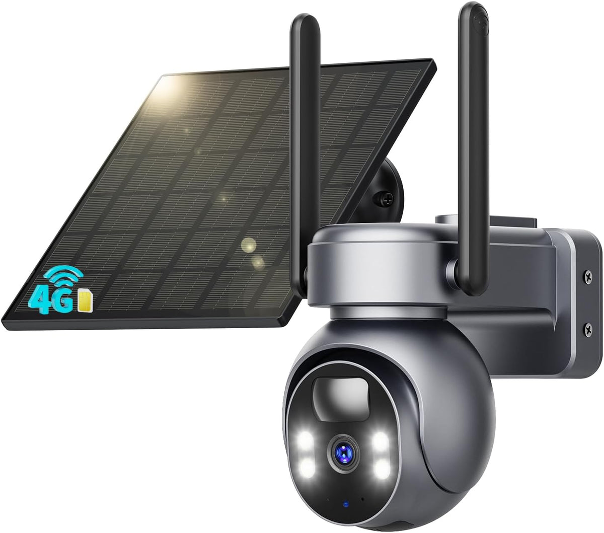 SEHMUA 4G LTE Solar Outdoor Surveillance Camera with SIM Card - Night Vision Color 2K 3MP PTZ Wireless Camera with Solar Panel, 355°/105° Swivel, PIR Detection MegaBDM