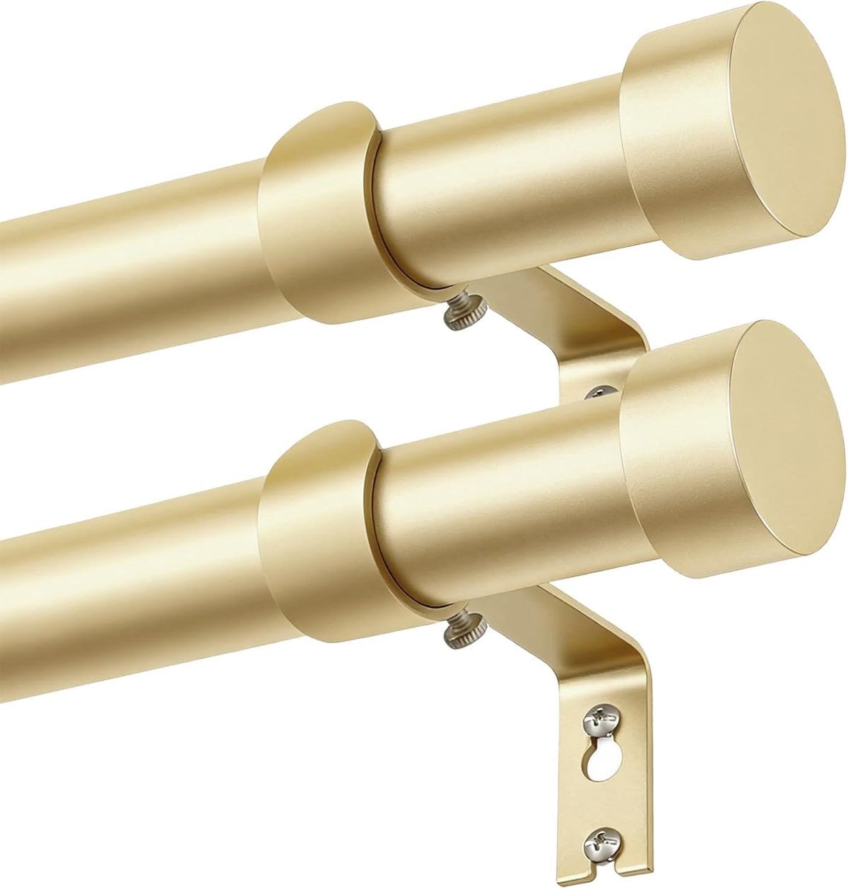 KAMANINA 2 Pack Gold Curtain Pole 80 to 304cm, 25 mm Diameter Curtain Poles for Eyelet Curtains, Extendable Curtain Rod with End Cap Finials for Windows MegaBDM
