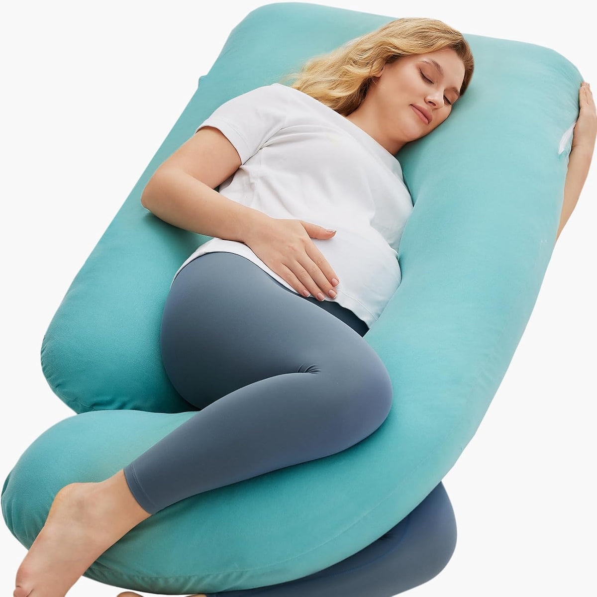 momcozy U Shaped Pregnancy Pillows with Cotton Removable Cover, 57 Inch Full Body Pillow Maternity Support, Must Have for Pregnant Women, Green MegaBDM