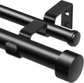 KAMANINA Double Curtain Pole 90 to 182 cm, 25 mm Diameter Extendable Curtain Pole, Black Curtain Poles for Eyelet Curtains with End Cap Finials MegaBDM