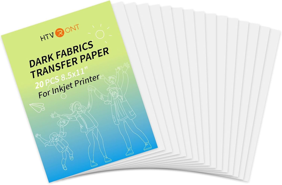 HTVRONT Heat Transfer Paper for T Shirts 20 Sheets, A4 8.5" X 11" Printable Heat Transfer Vinyl, Vivid Color & Durable Iron on Transfer Paper for Dark Fabric MegaBDM