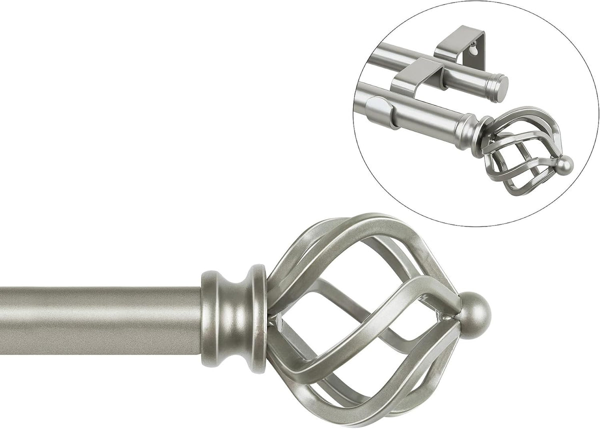 KAMANINA Bundle of Single Curtain Pole 80 to 218 cm and Double Curtain Pole 167 to 304 cm Curtain Rods, Twisted Cage End, Antique Silver MegaBDM