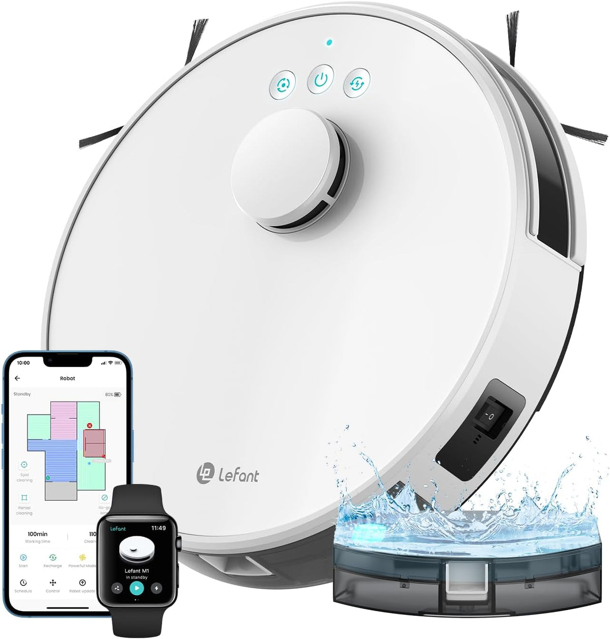 Lefant M1 Robot Vacuum Cleaner with Mop, dToF Laser Navigation and SLAM Mapping, 5500Pa Strong Suction, 150 Minutes, No-Go Zones, 2.4G Wi-Fi/App/Alexa Control, Ideal for Pet Hair and Hard Floors MegaBDM