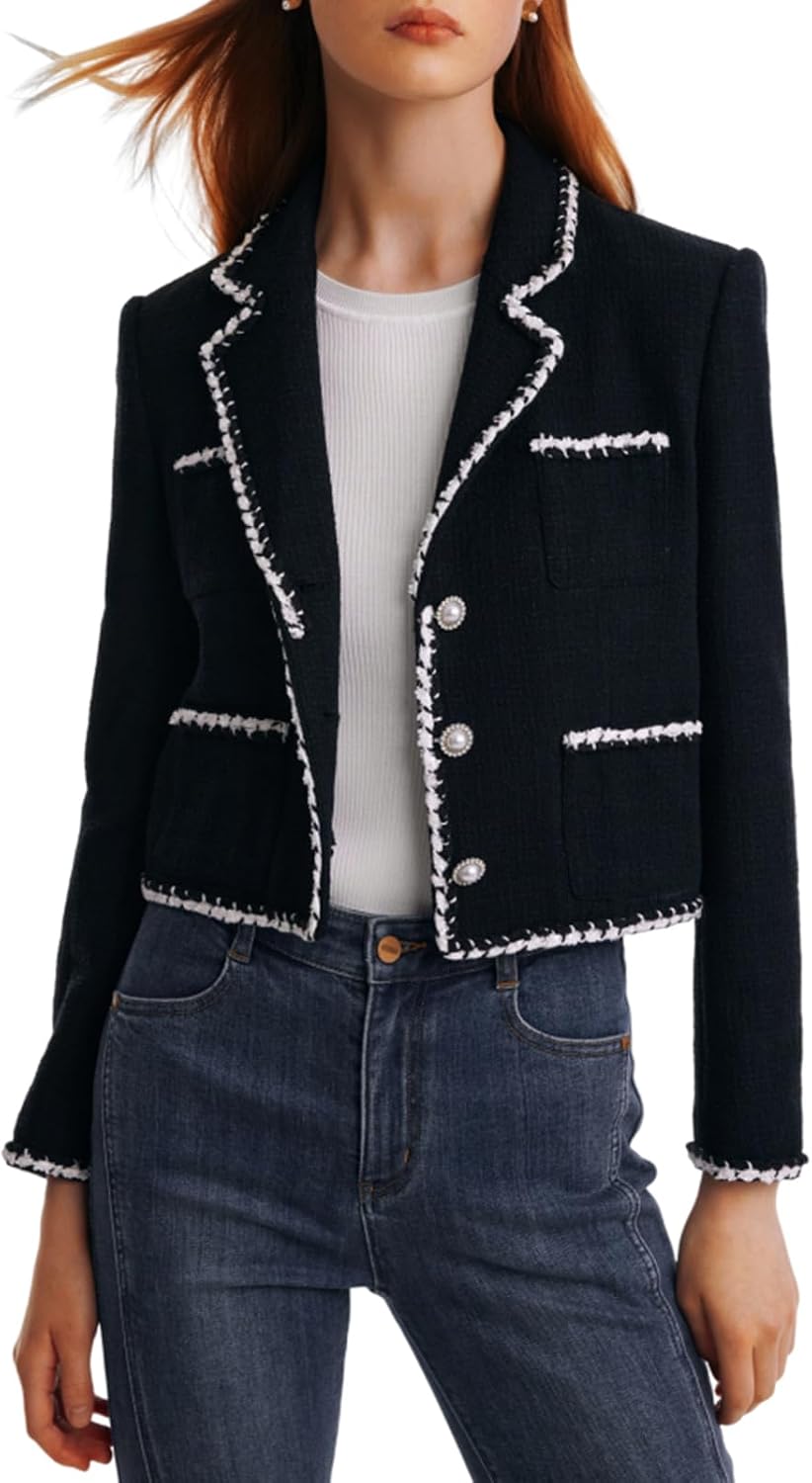 GOELIA Tweed Blazers for Women Work Business Casual, Knit Blazer Cropped Jacket for Women MegaBDM