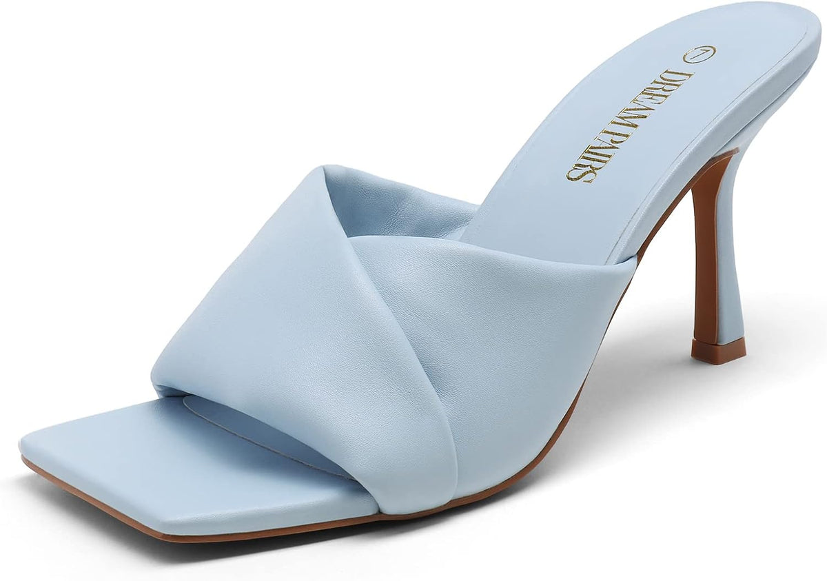 DREAM PAIRS Women’s High Stilettos Heels Mules Open Square Toe Slip On Comfort Sexy Dress Pumps Sandals Evening Party Prom Dance Shoes MegaBDM