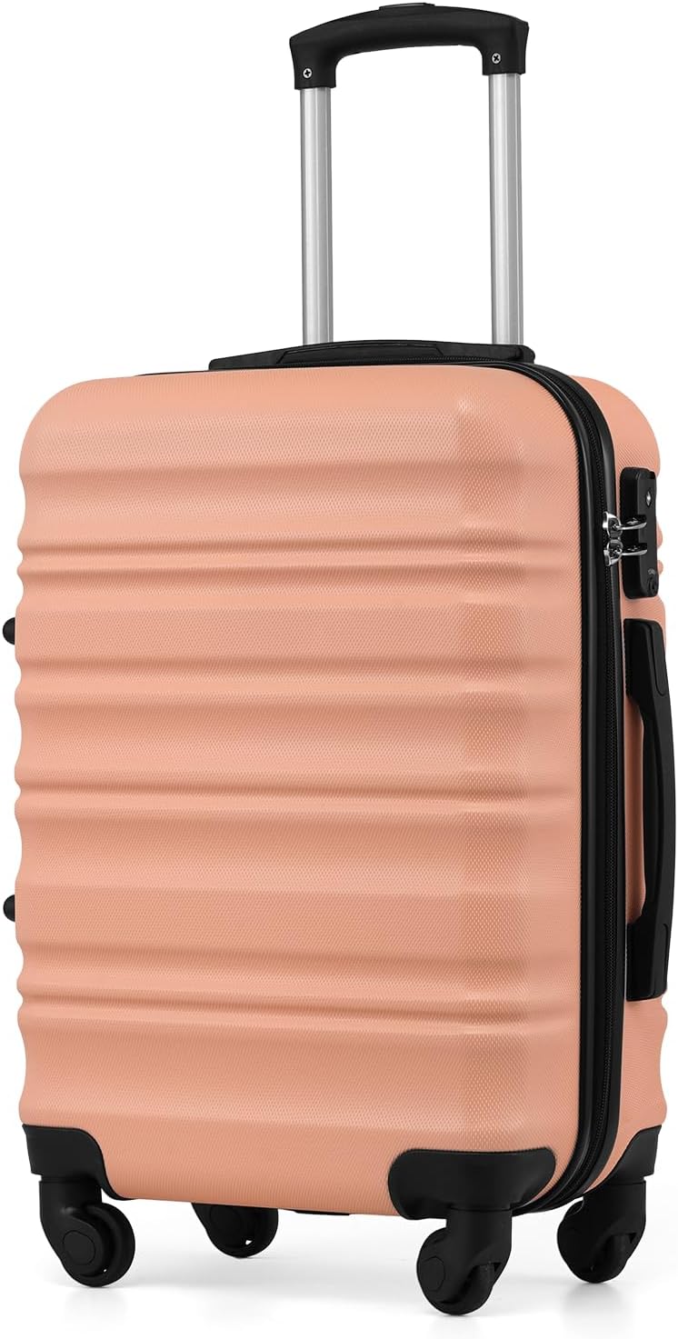 COOLIFE 20 Inch Carry On Suitcase – Hard Shell Lightweight ABS+PC Luggage with 360° Silent Wheels & TSA Lock for EasyJet,Airline Compatible & Weekend Getaways Pink MegaBDM