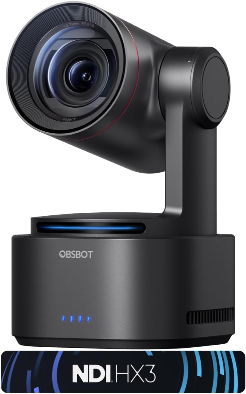 OBSBOT Tail 2 PTZR NDI Camera 4K@60FPS, Pro AI Tracking, 1/1.5" CMOS, 50MP, 5X Optical Zoom, 12X Hybrid Zoom, SDI/HDMI/IP/USB 3.0 Output, Streaming for Education, Conference, Worship (NDI Activated) MegaBDM