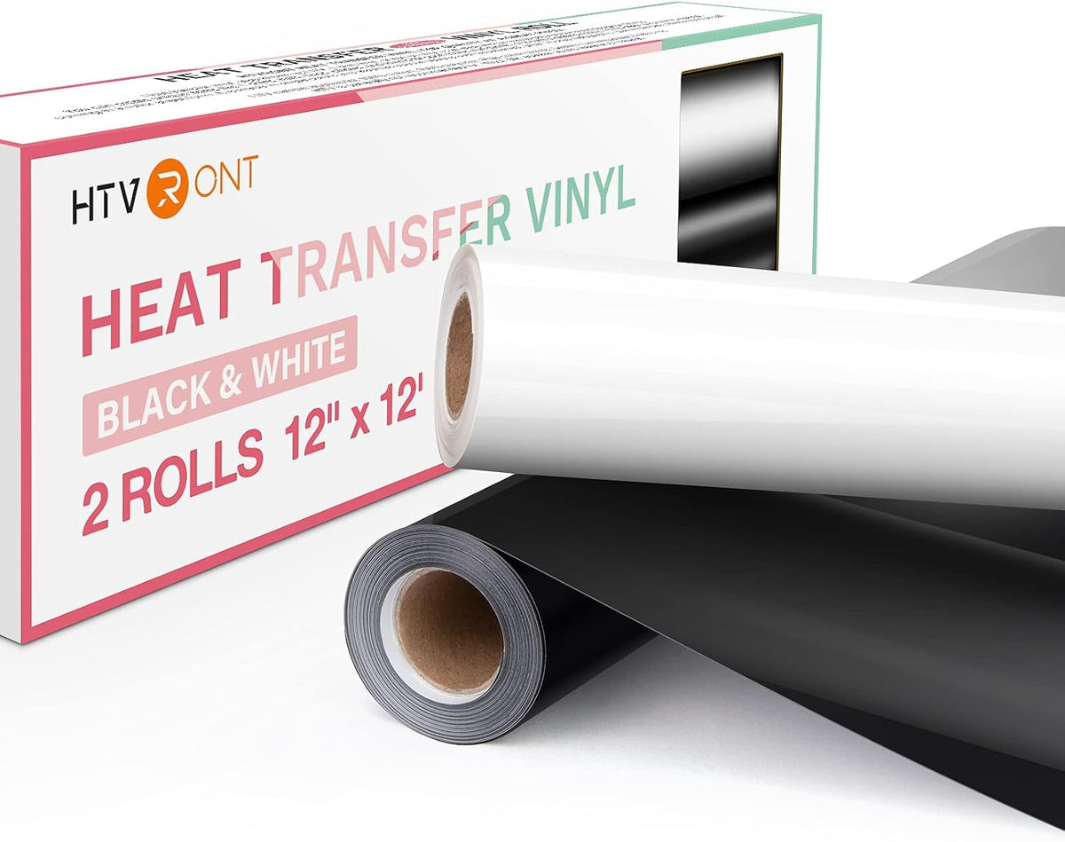 HTVRONT Heat Transfer Vinyl-2 Roll Black & White HTV Vinyl Iron on 12IN * 12FT(30.5x366CM) HTV Roll for T-Shirt & Clothes MegaBDM