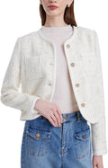 GOELIA Tweed Cropped Blazer Jacket for Women Open Front Long Sleeve Slim Fit Business Casual Blazer MegaBDM