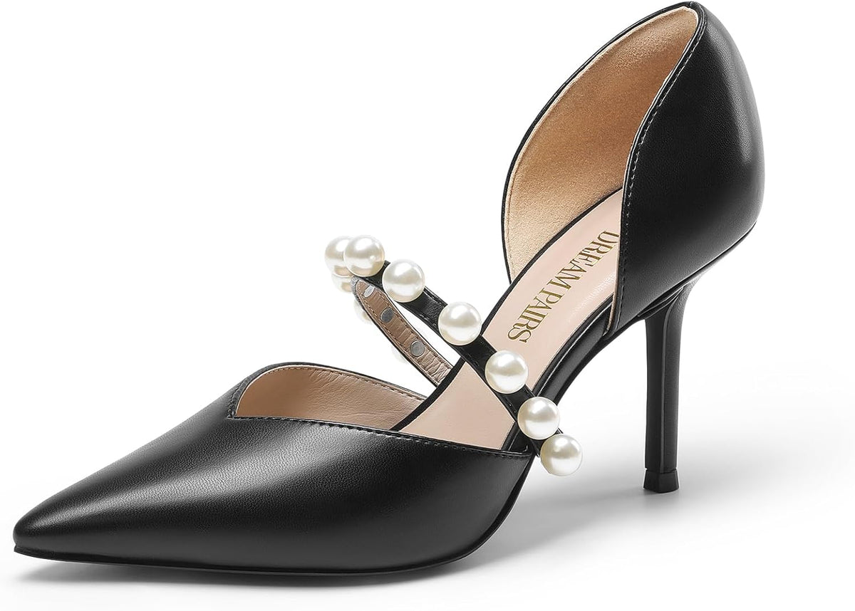 DREAM PAIRS Women's Closed Toe High Heels Stiletto Pointed Toe Strappy Pearl Elegant D'Orsay Dress Wedding Party Pumps Shoes MegaBDM