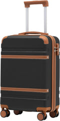 COOLIFE Cabin Suitcase 55×35×20cm for Ryanair Airlines Carry on Cabin Luggage Hard Shell Suitcase Lightweight with TSA Lock and 4 Dual-Spinners Wheels (Black/Brown, 55 x 35 x 20cm) MegaBDM