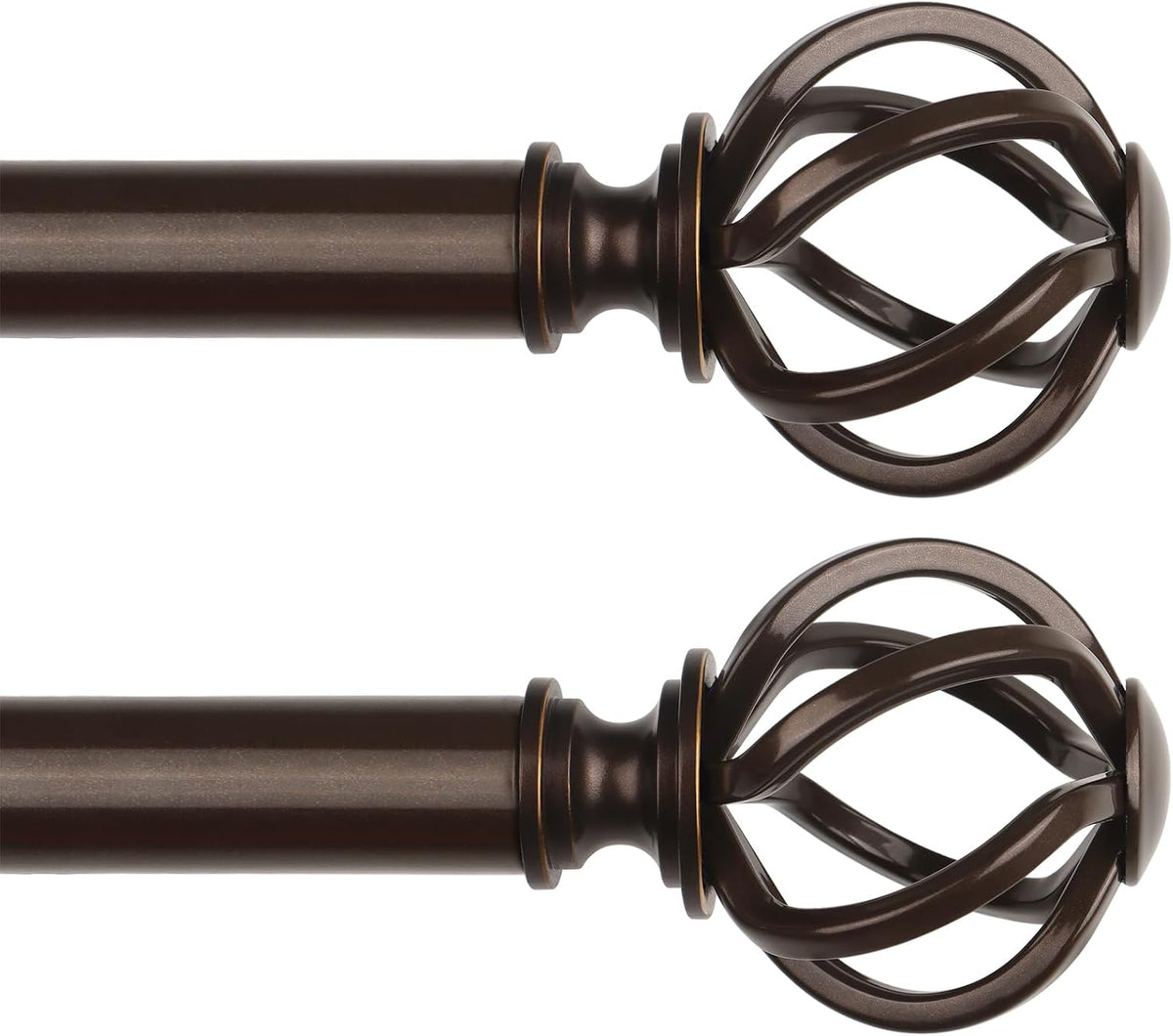 USFOOK 2 Pack Bronze Curtain Pole 80 to 150 cm, 22 mm Voile Curtain Poles for Eyelet Curtains, Decorative Curtain Rods for Windows, Living Room, Twisted Cage Finials MegaBDM