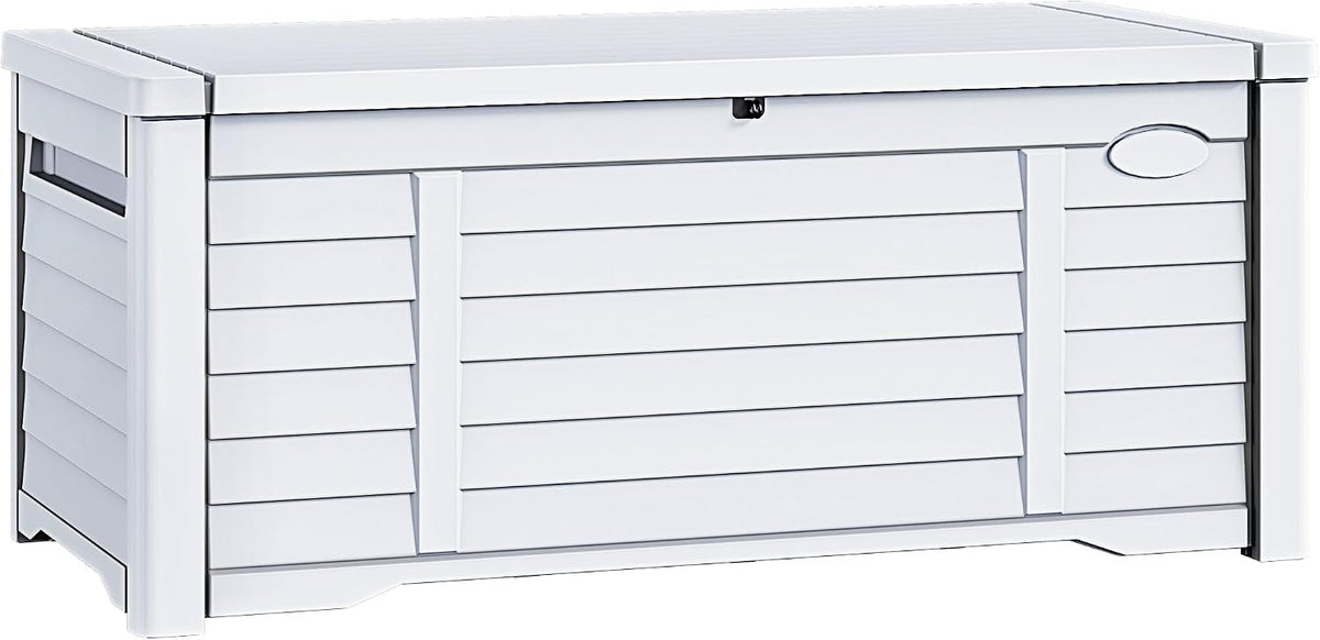 YITAHOME 450 L Garden Storage Box Large, Waterproof Outdoor Storage Box Lockable Deck Boxes with Lid for Patio Garden Tools Pillows Pool Supplies, White, 141 x 66.8 x 59.9cm MegaBDM