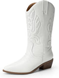 DREAM PAIRS Women's Cowboy Boots Mid Calf Cowgirl Boots Embroidery Stitched Western Boots MegaBDM