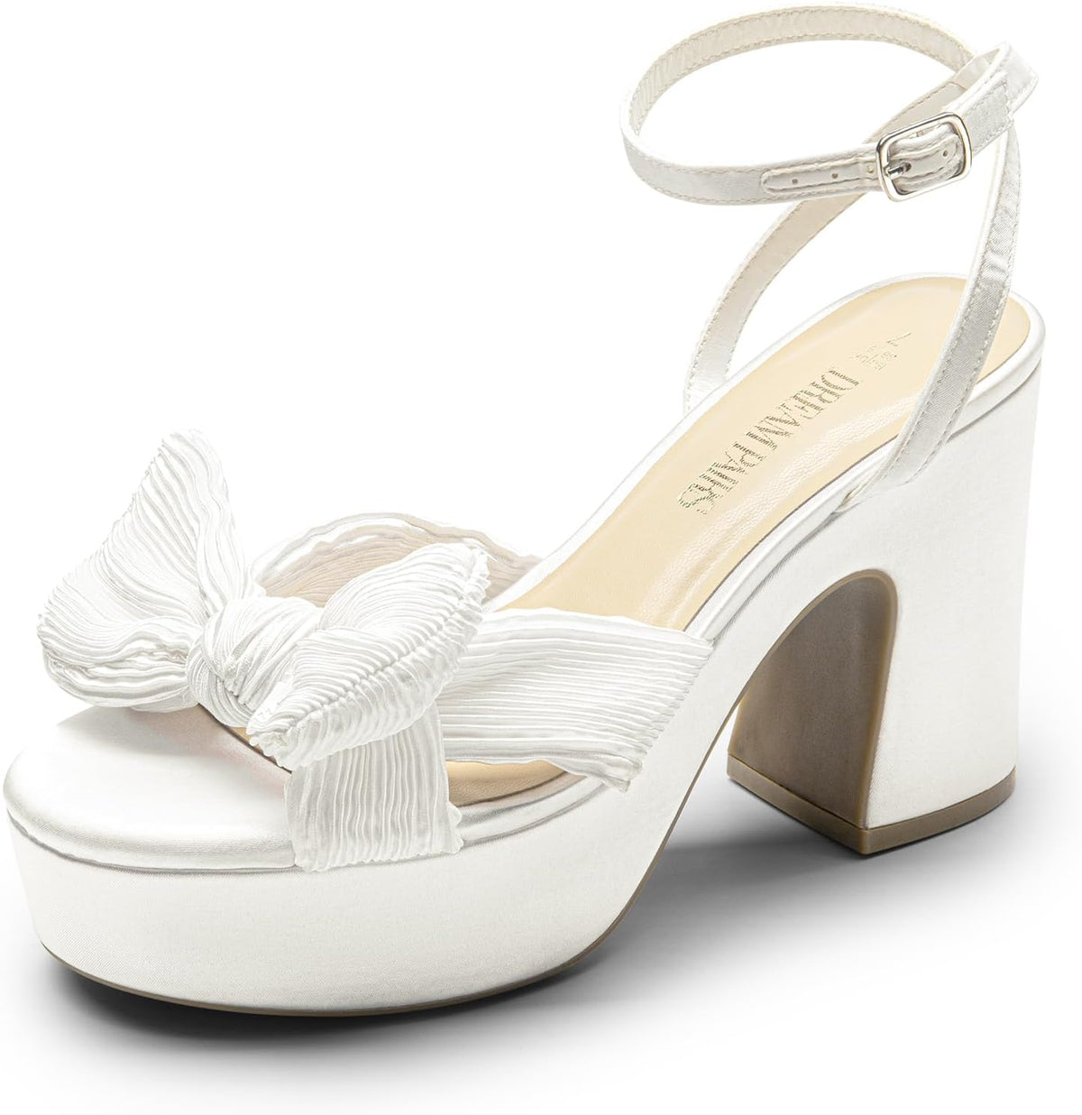 DREAM PAIRS Women's Chunky Platform Heels Sandals Pleated Bow Knot Ankle Buckle Strap Heeled Sandals Open Toe Comfortable Wedding Party Dress Shoes MegaBDM
