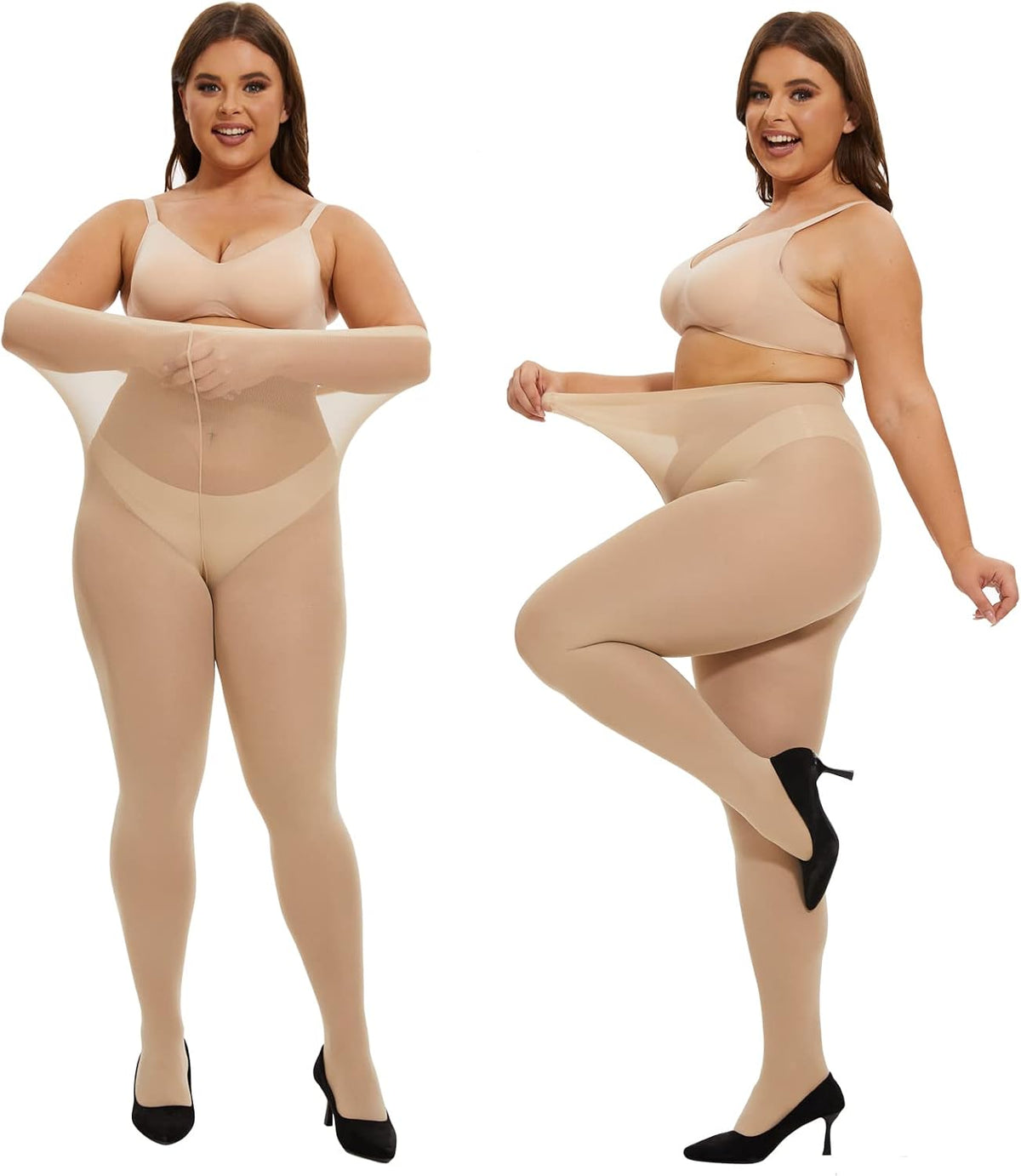 MANZI Women's 2 Pairs Plus Size Control Top Ultra-Soft Tights MegaBDM
