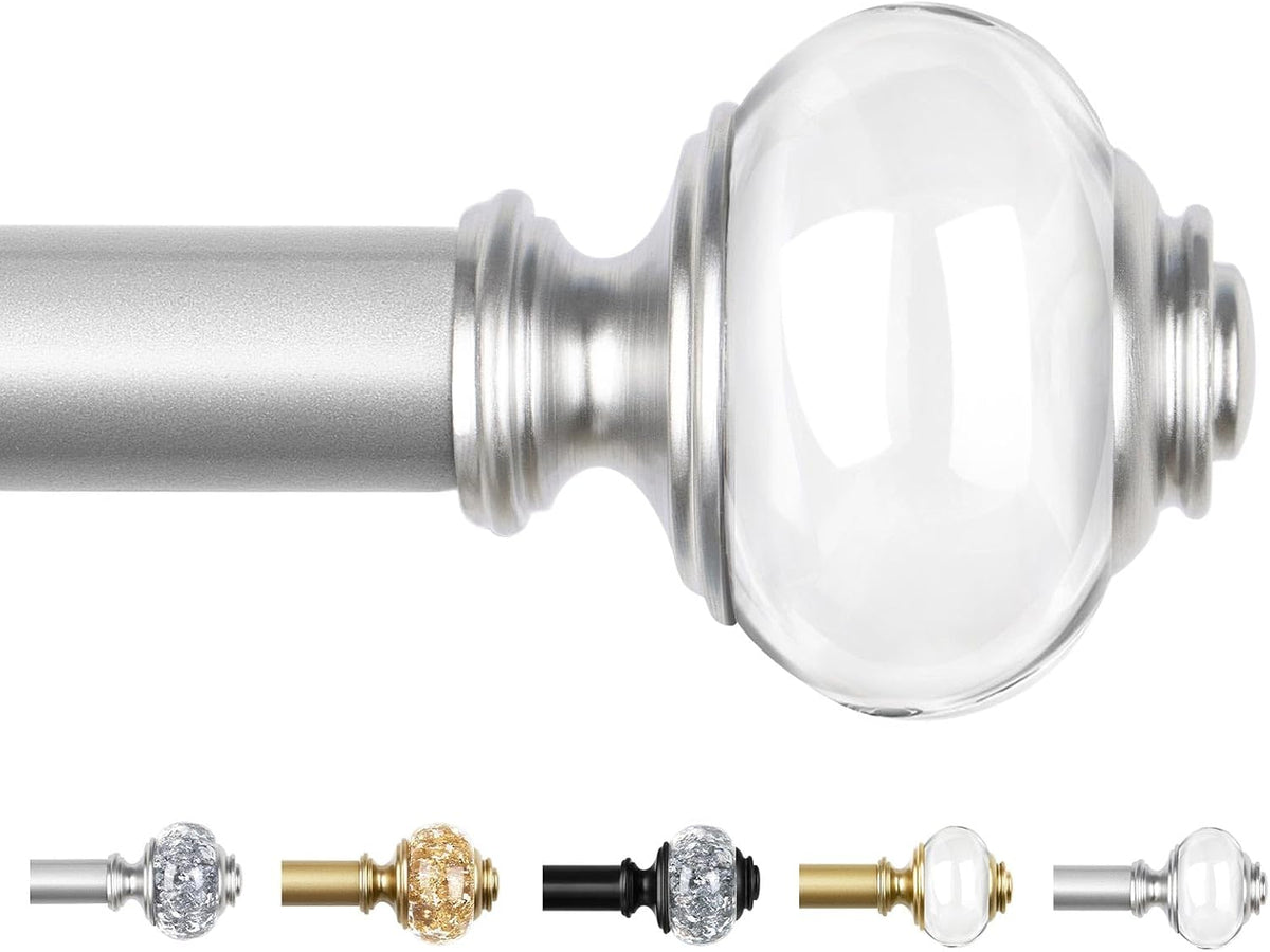 USFOOK Light Silver Curtain Poles for Eyelet Curtains 80 to 148 cm | 22 mm Curtain Poles for Windows, Metal Curtain Pole, Adjustable Drapery Rod, with Translucent Ends, for Living Room, Bedroom MegaBDM