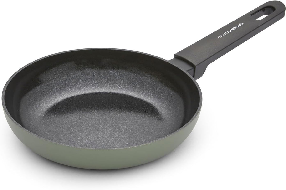 Morphy Richards Frying Pan, Recycled Aluminium, 20cm, Non Stick Ceramic Coating, Soft Touch Handles, Oven Safe Up to 180c, Suitable for All Hobs, Green, 853000 MegaBDM