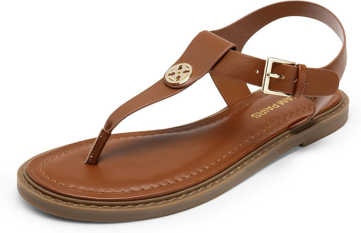 DREAM PAIRS Dressy T-Strap Flat Thong Sandals for Women Comfort Roman Gladiator Casual Summer Beach Flip Flop Shoes with Adjustable Back Ankle Strap MegaBDM