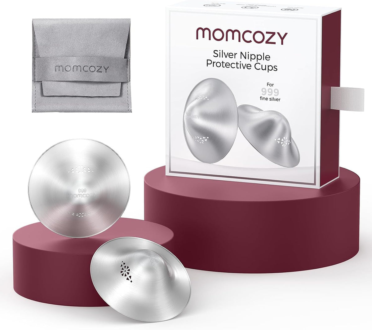 Momcozy 999 Silver Nursing Cups Original Perforated Breathable Design, Nipple Cover for Breastfeeding Essential, Metal Nipple Shields for Nursing Newborn, Regular Size (45 mm) MegaBDM