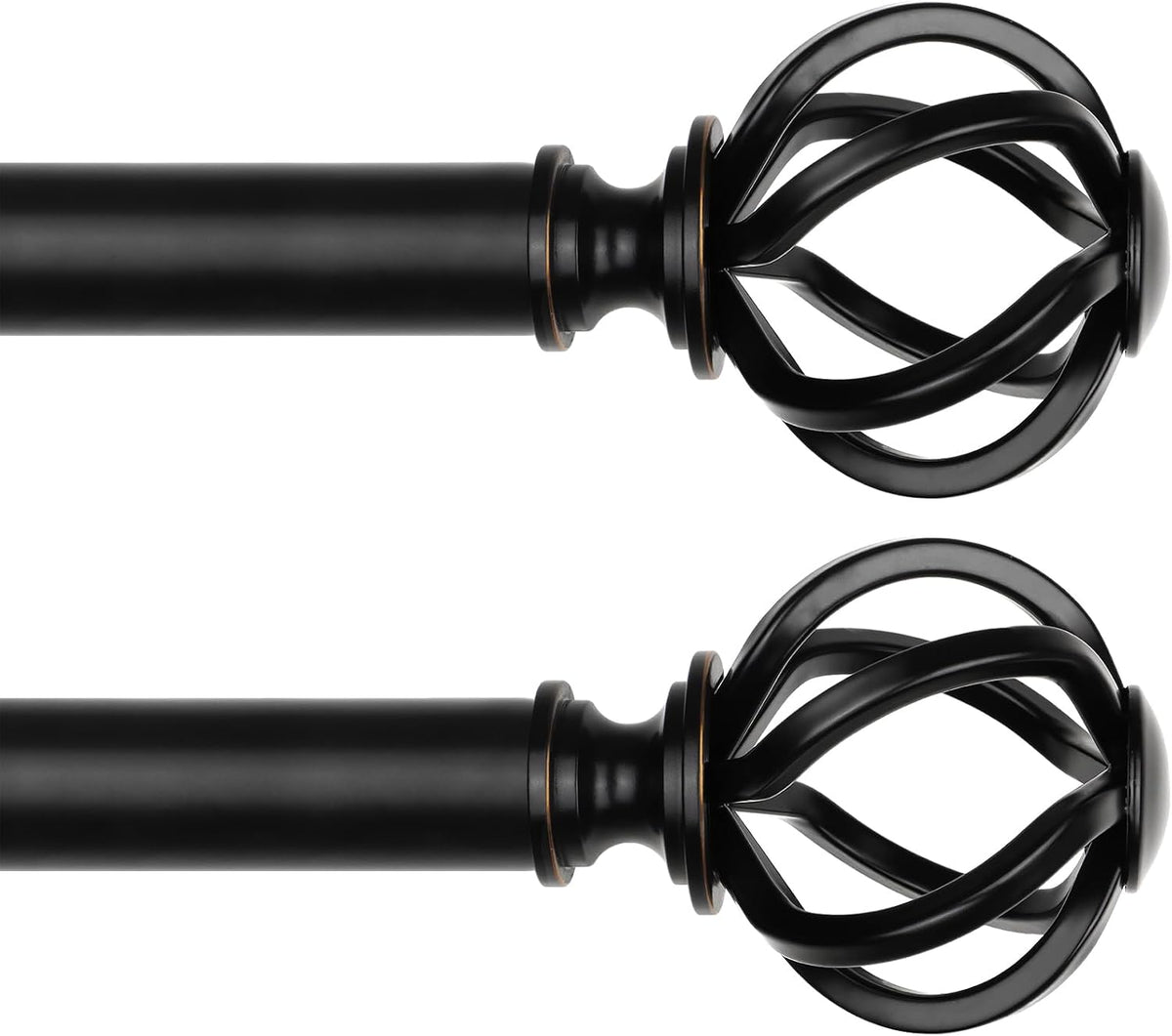 2 Pack Black Curtain Pole 80 to 218 cm, USFOOK 22 mm Extendable Curtain Poles for Eyelet Curtains, Small Metal Curtain Rod for Door with Twisted Cage Finials MegaBDM
