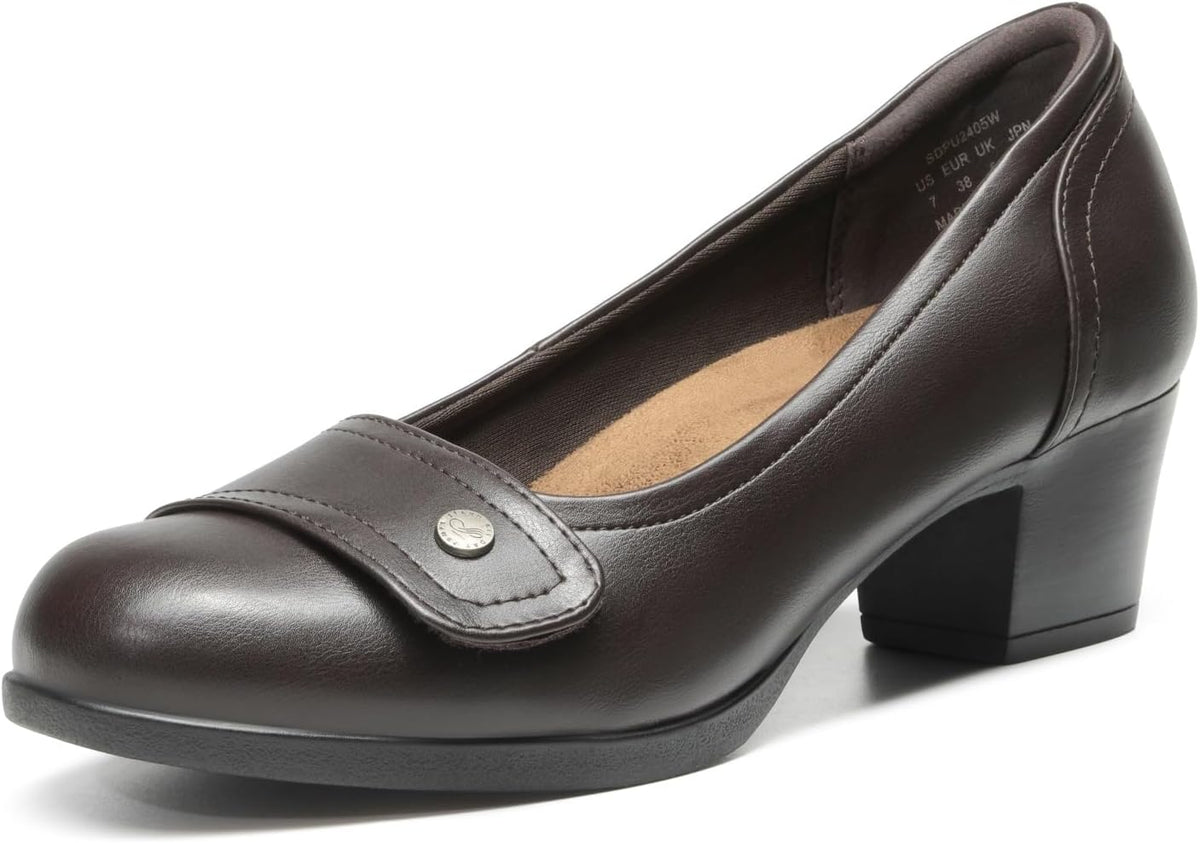 DREAM PAIRS Women's Chunky Comfortable Closed Toe Low Block Heels Work Round Toe Dress Wedding Adjustable Slip On Pumps Shoes MegaBDM