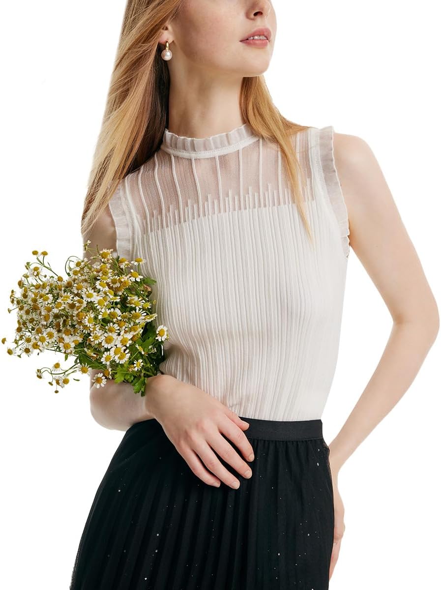 GOELIA Womens Sleeveless Tank Tops Lace Top with Ruffle MegaBDM