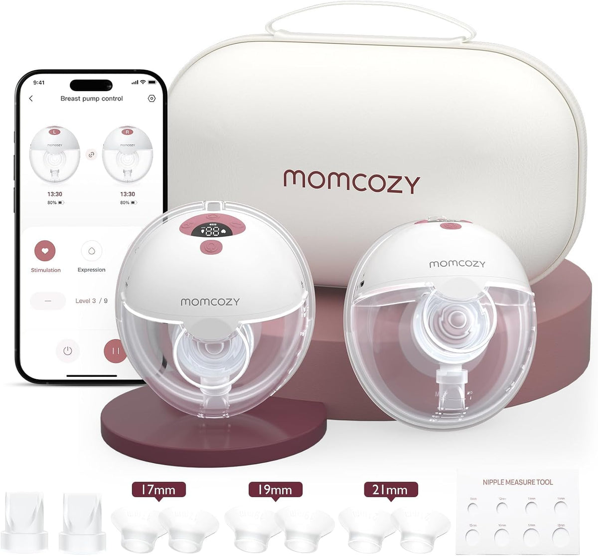 Momcozy M5 Smart APP Controlled Wearable Breast Pump, Hands-Free Wireless Electric Pump, 3 Modes 9 Suction Levels, BPA-Free, Portable Lightweight, 24mm Flange, 2 Count, Cozy Red MegaBDM