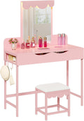 YITAHOME Cloud-Design Vanity Dresser with Illuminated Mirror - Adjustable 3-Tone Dimmable LED Makeup Table, Featuring Storage Drawer, Side Organizers, Ideal for Bedroom or Bathroom, Pink MegaBDM