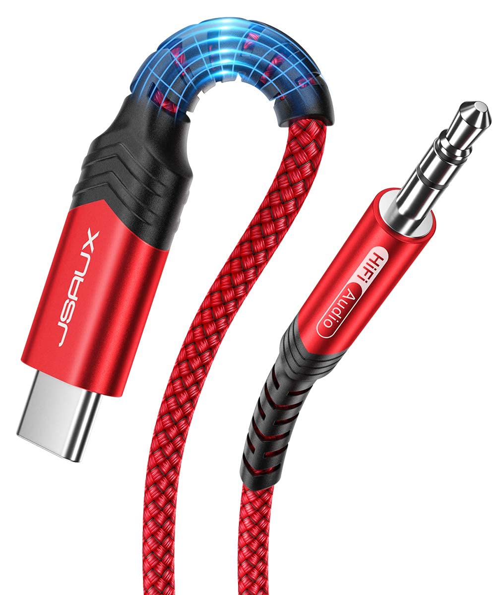JSAUX USB C to 3.5mm Jack Audio Aux Cable [2M],Aux to USB C Cable Type C to 3.5mm Male Headphone Adapter Car Stereo Cord Compatible with iPhone 15 Pro Max, Galaxy S24 S23 Ultra, iPad Pro-Red MegaBDM