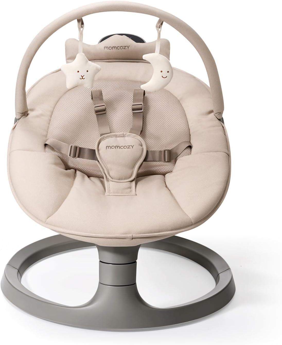 Momcozy 2-in-1 Electric Baby Swing, Dual-Arm Support System & Parent-Inspired Motions, Convertible to Toddler Seat up to 30kg, Adjustable Height, Lightweight, Khaki MegaBDM