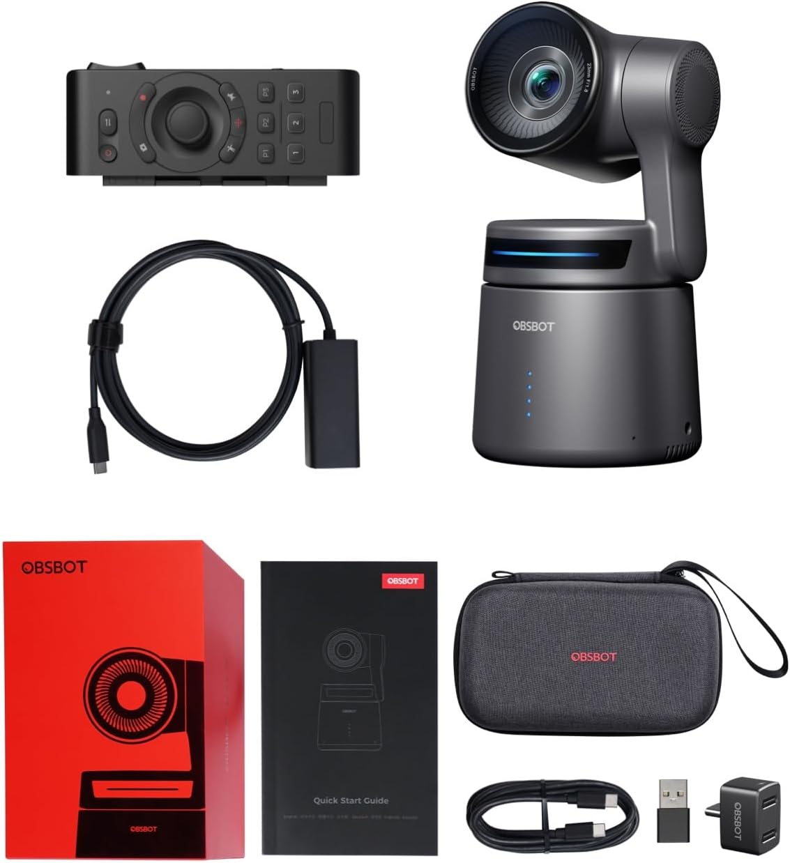 OBSBOT Tail Air & Ethernet Adapter & Remote Combo, Streaming Camera with AI Tracking PTZ, Intelligent APP, Gesture Control, HDMI/USB-C/Wireless Webcam, Video Camera for Streaming, YouTube, Church. MegaBDM