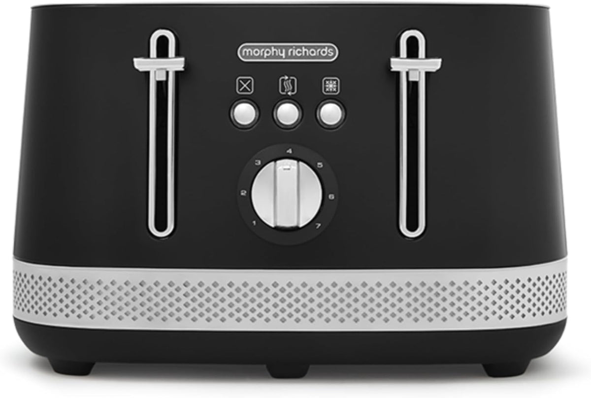 Morphy Richards Illumination 4 Slice Toaster, 7 Toast Settings, Browning Controls, Variable Width Slots, Auto Pop-up, Removeable Crumb Tray, Cord Storage, 1500W, Black, 248020 MegaBDM