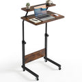 YITAHOME Height Adjustable Desk with Wheels, Small Computer Desk, Portable Home Office Desk with Storage Shelf for Small Spaces, Bedroom, Over Bed Table, Vintage MegaBDM