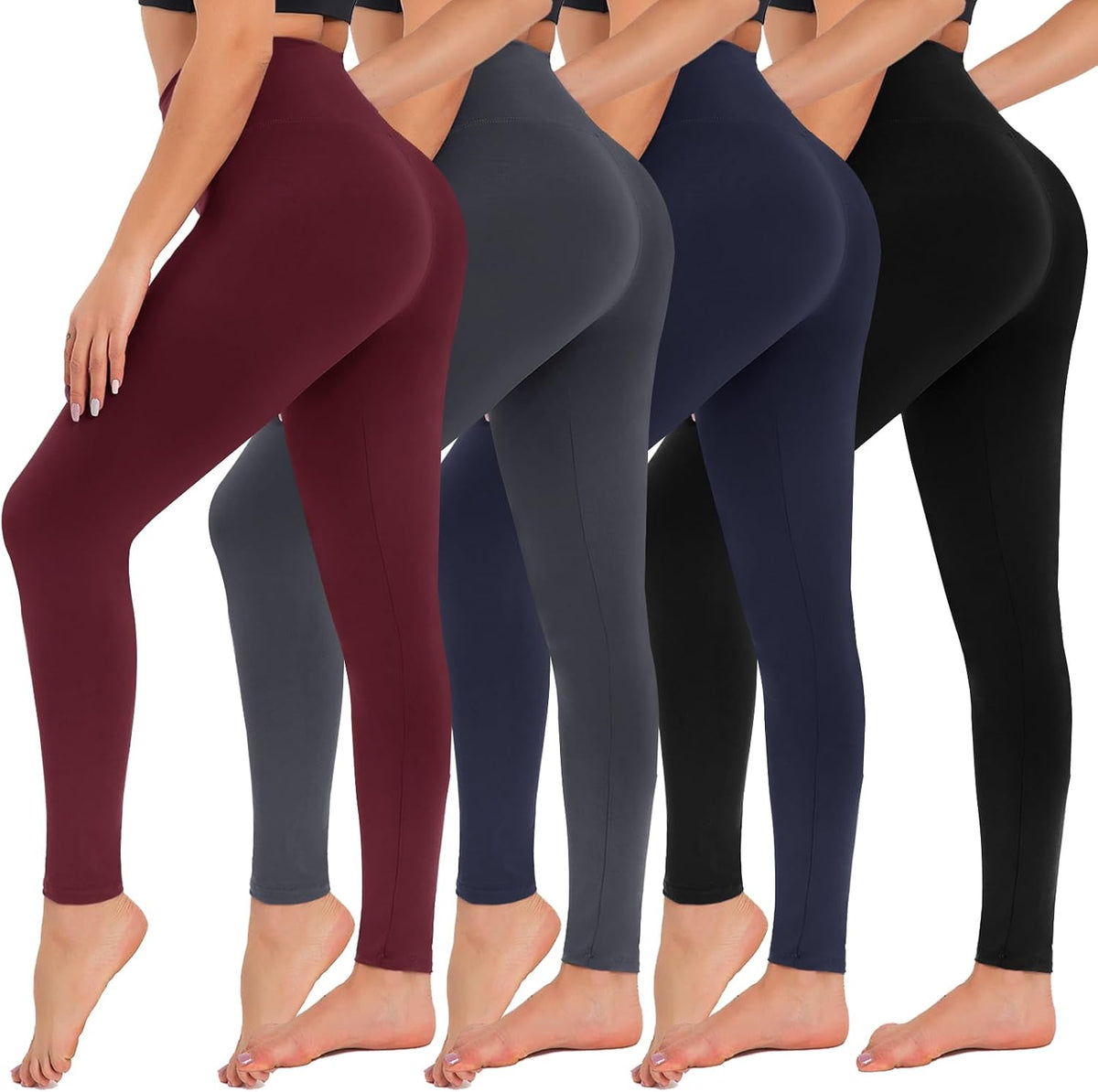 CAMPSNAIL 4 Pack High Waisted Leggings for Women- Soft Tummy Control Slimming Yoga Pants for Workout Running Reg & Plus Size MegaBDM